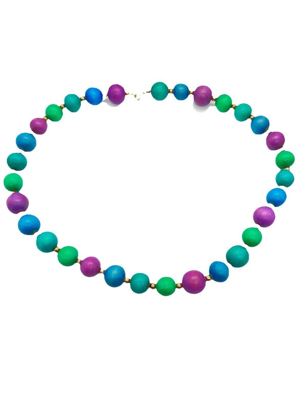 80s Necklace Vintage Easter Egg Color Wooden Beads Gold Tone Spacing Beads